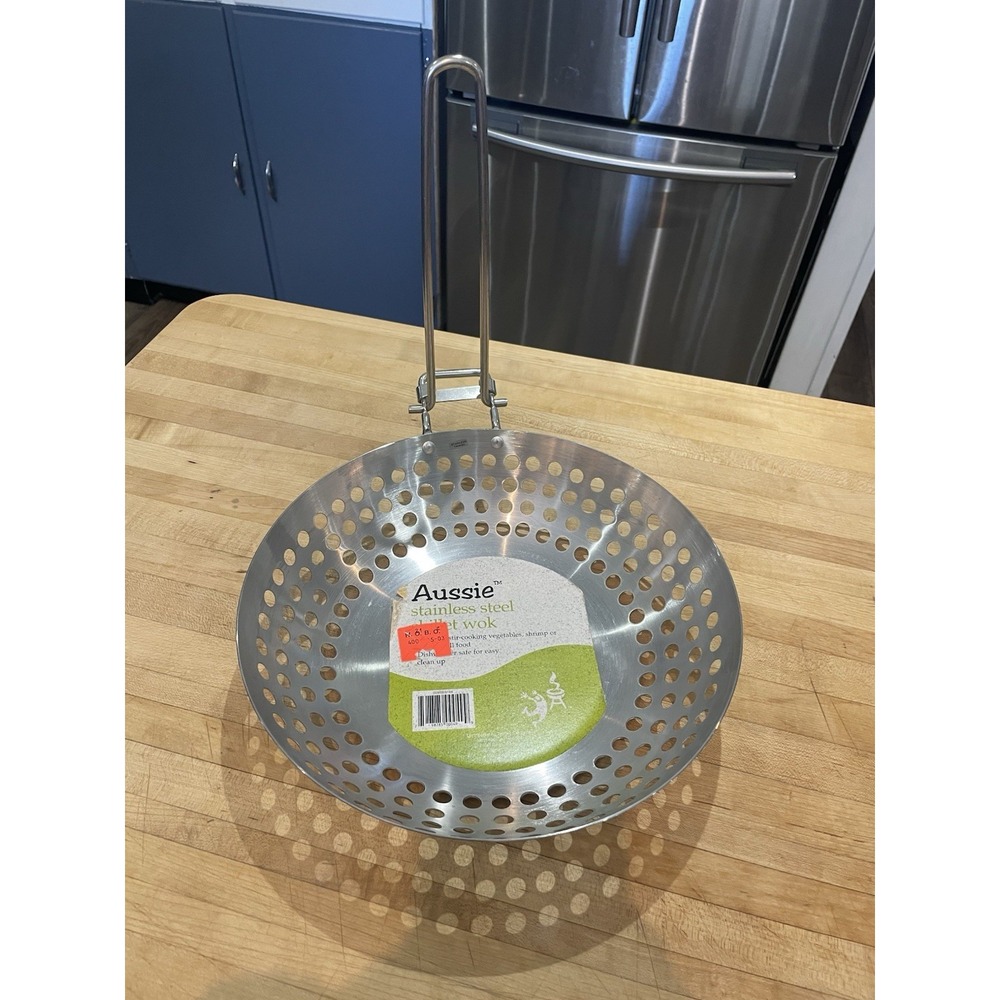 Stainless Steel Skillet Wok Perforated Compact Vegetables Shrimp Grill Camping